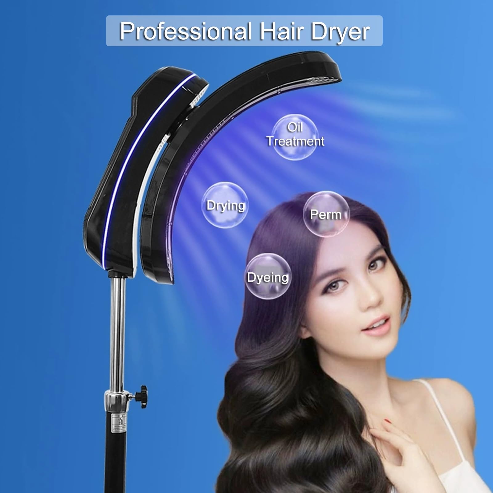 Jcgly Standing Hair Dryer for Salon - Color Processor/Cold Perm Styling/Oil Treatment/Fast Drying - Professional Hair Dryer with Rolling Wheels(Silver)
