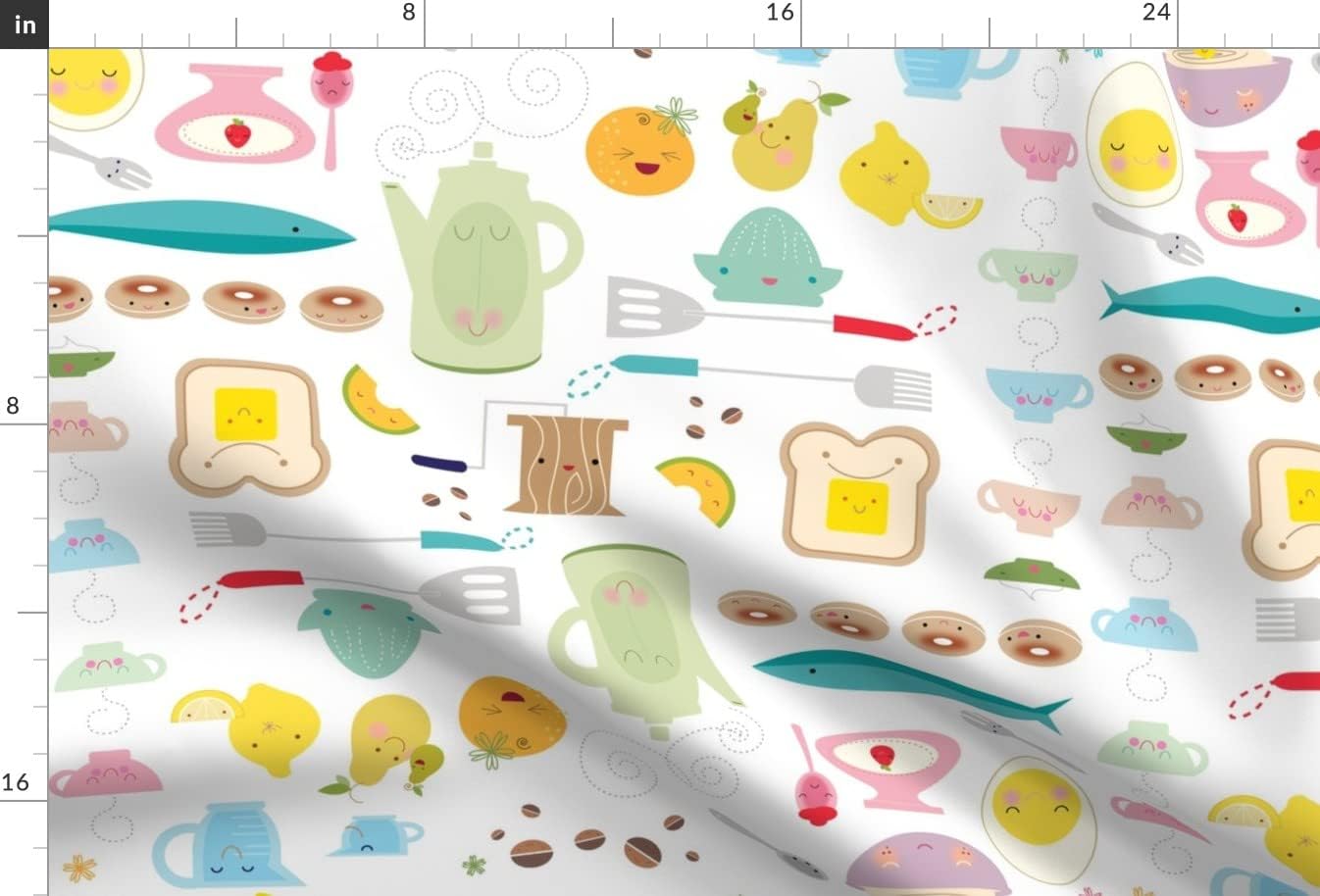 Spoonflower Fabric - Happy Lucky Vintage Kitchen Cream Coffee Mid Century Breakfast Food Printed on Minky Fabric by The Yard - Sewing Baby Blankets Quilt Backing Plush