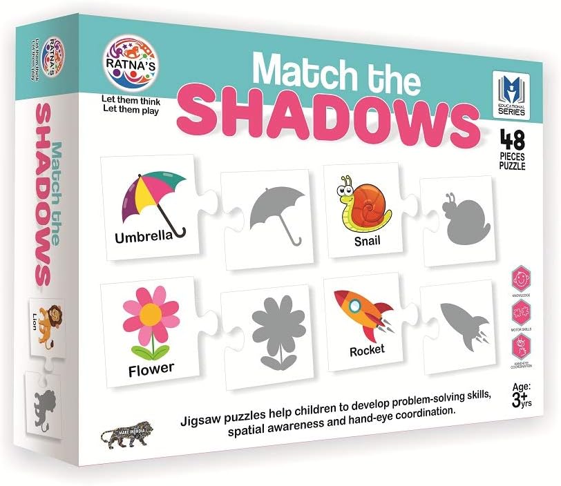 Ratna'S Match The Shadows Jigsaw Puzzle For Kids. 24 Different Shadow Kids-Multicolor