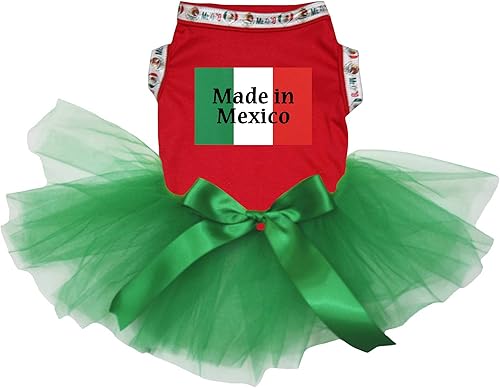 Miniatura 2 de Petitebella Vestido para perro cachorro con la bandera de Made in Mexico (XS, rojo)