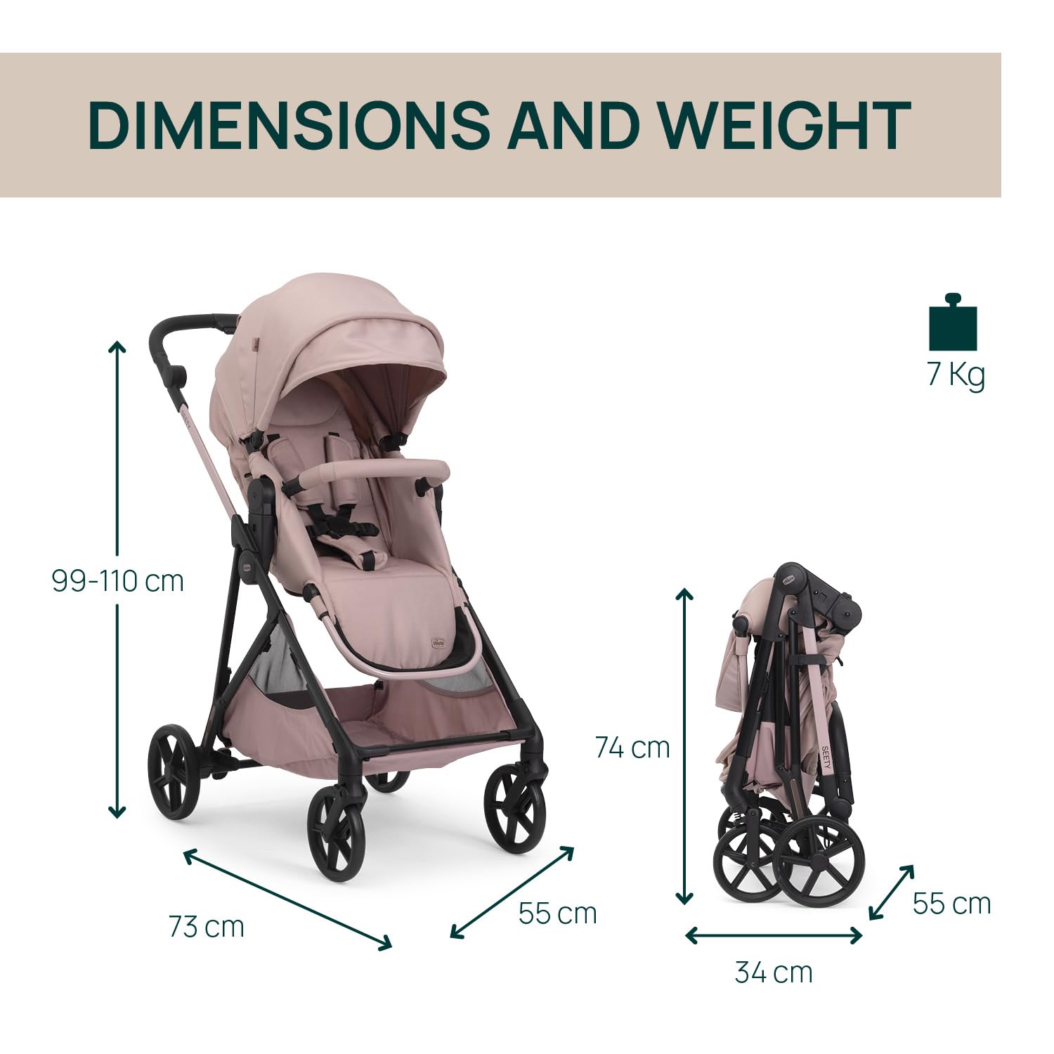 Chicco Cochecito Seety, Cochecito Ligero y Compacto De 0 Meses a 4 Años, Capacidad Máxima 22 kg, Cochecito Plegable,Respaldo Reclinable,Cierre Automático con 1 Movimiento, Capota Parasol y Cubrelluvia