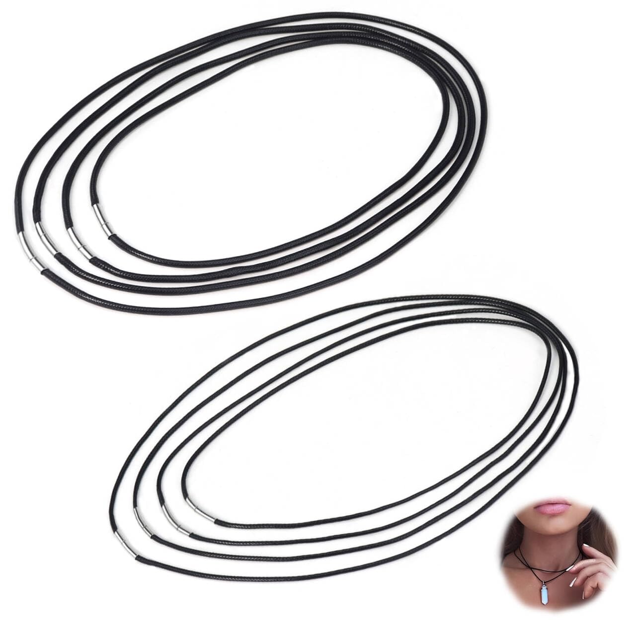 SvitzootSvitzoot 8 Piezas Cadena de Cuero para Collar collar de cuero Hombre Mujer Collar de Cordón 2mm / 3mm señoras hombres imitación cuero collar negro