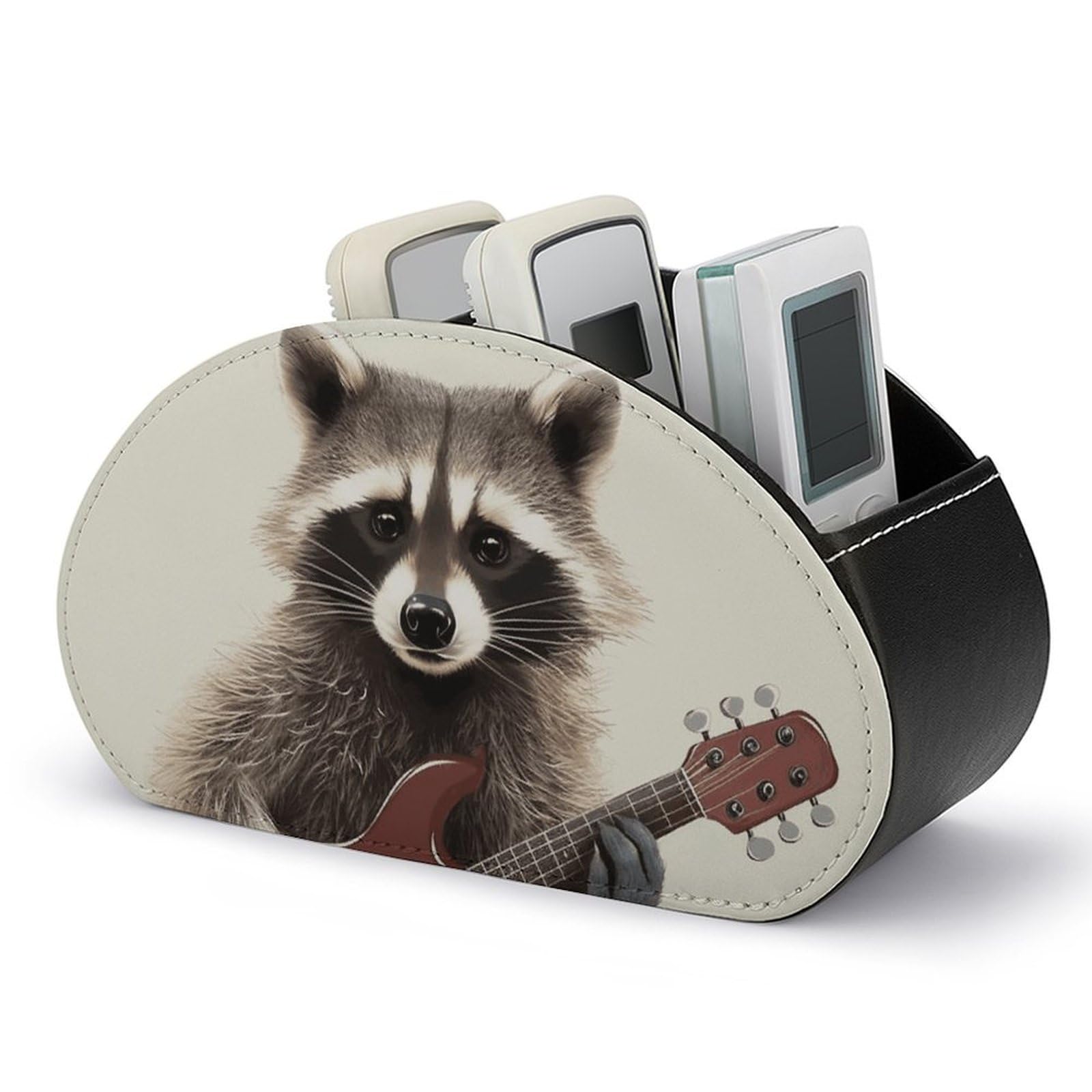 VstaDank Funny Raccoon Remote Control Holder with 5 Compartments PU Leather Remote Caddy Desktop Organizer Store TV Remote Control Storage Box for Home Office Desk Nightstand