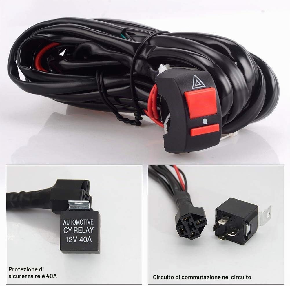 Win Power Universale LED Kit relè di commutazione cablaggio con 2 connessioni lampada per la motocicletta Luci di guida Lampade ausiliarie di lavoro,1 pezzo