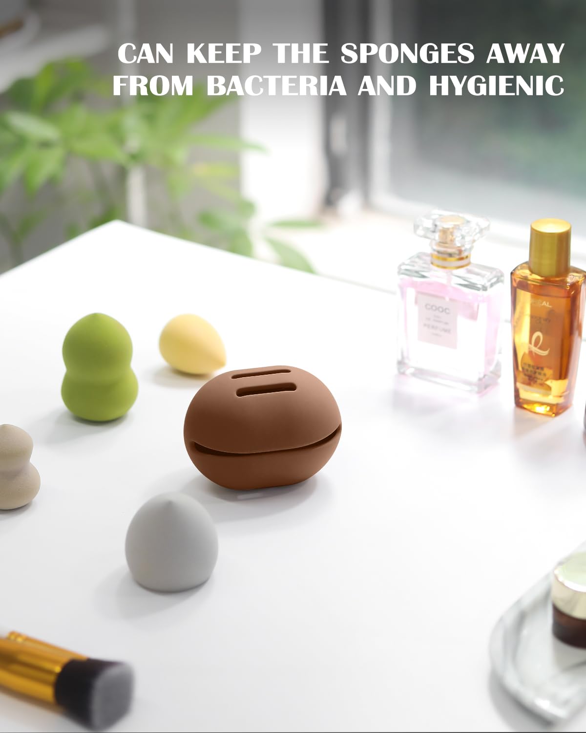 FVION Trendy Silicone Makeup Blender Holder, Silky Smooth Beauty Sponge Case, Travel Container for Makeup Tools (Brown) image 4