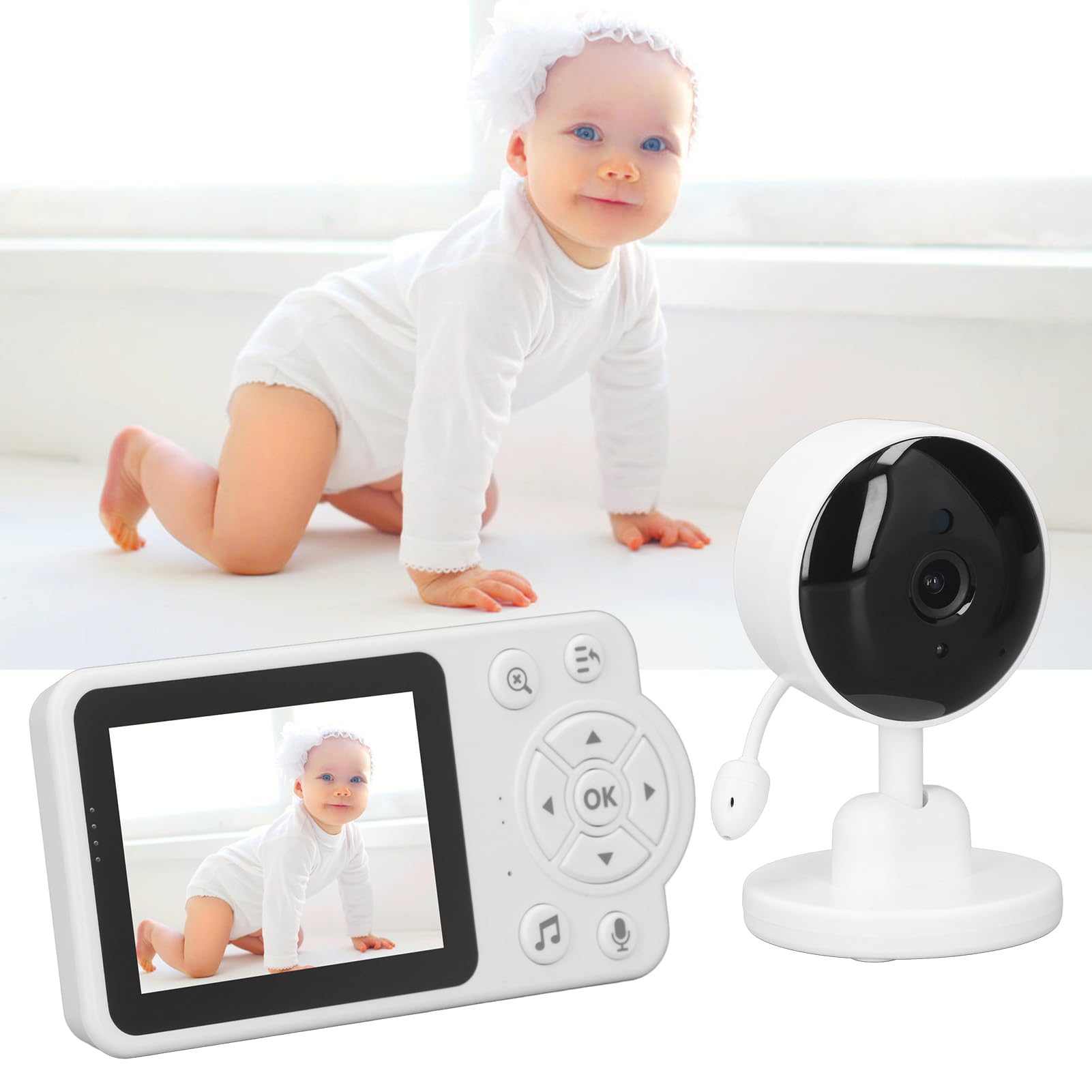 Baby Monitor Video 2.4" Con Sensore Temperatura E Musica: Telecamera Notturna Per Neonati (spina UE)