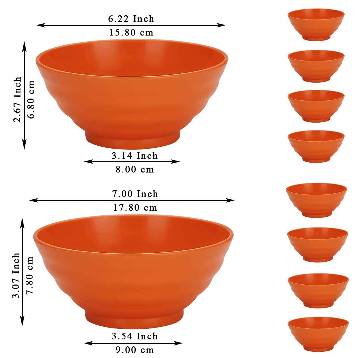 Amazon.co.jp: ボウル 8個セット オレンジ 500ml&1000ml 壊れない食器