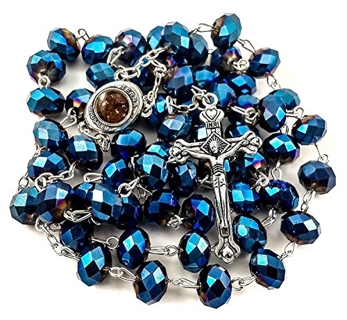 Głębokoniebieskie kryształowe koraliki naszyjnik różaniec modlitwa katolicka jerozolima medal ziemi świętej krzyż ziemia święta antyczne różańce religijne kolekcja koralików (Ciemnoniebieski)