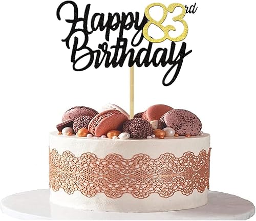 Miniatura 7 de Decoración para tartas de cumpleaños número 83 con purpurina para 83 aniversario, decoración de cumpleaños de 83 años, decoraciones doradas para