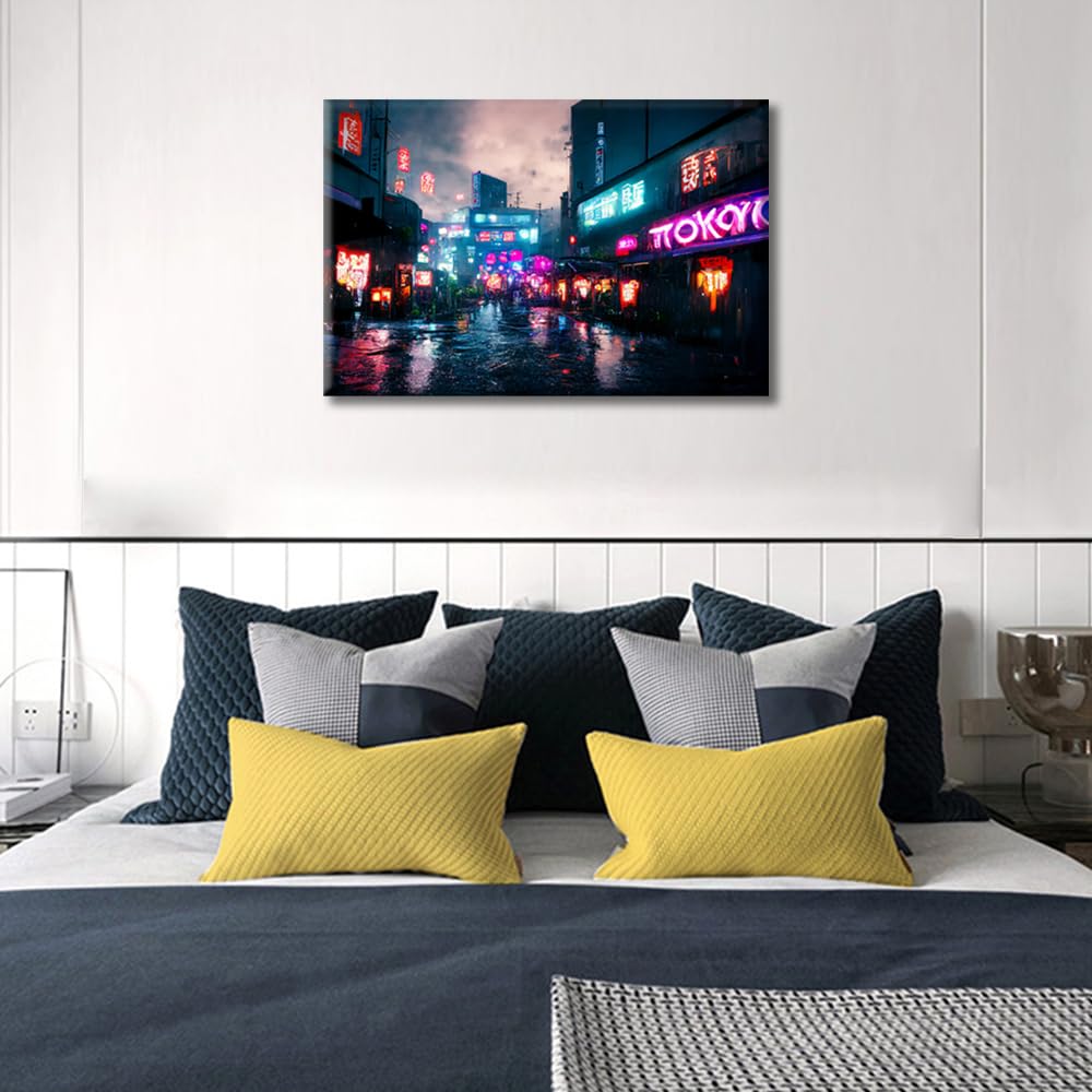 Canvas Wall Art for Living Room Futuristic Cyberpunk City Modern Home Decor Streets of Cyberpunk City Posters Artwork for Bedroom Office Wall Art Painting Pictures Ready to Hang - Image 4