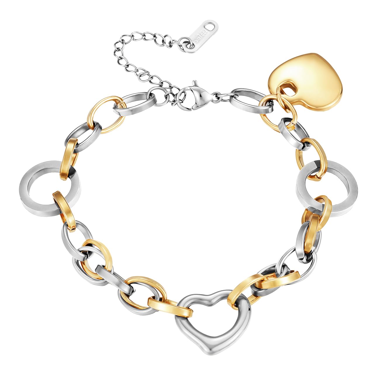 Emibele Pulsera de Acero Inoxidable, Pulsera de Cadena con Hebilla OT y Colgante no Se Desvanece Hipoalergénico, Pulsera para Parejas Niños Niñas, Regalo de San Valentín
