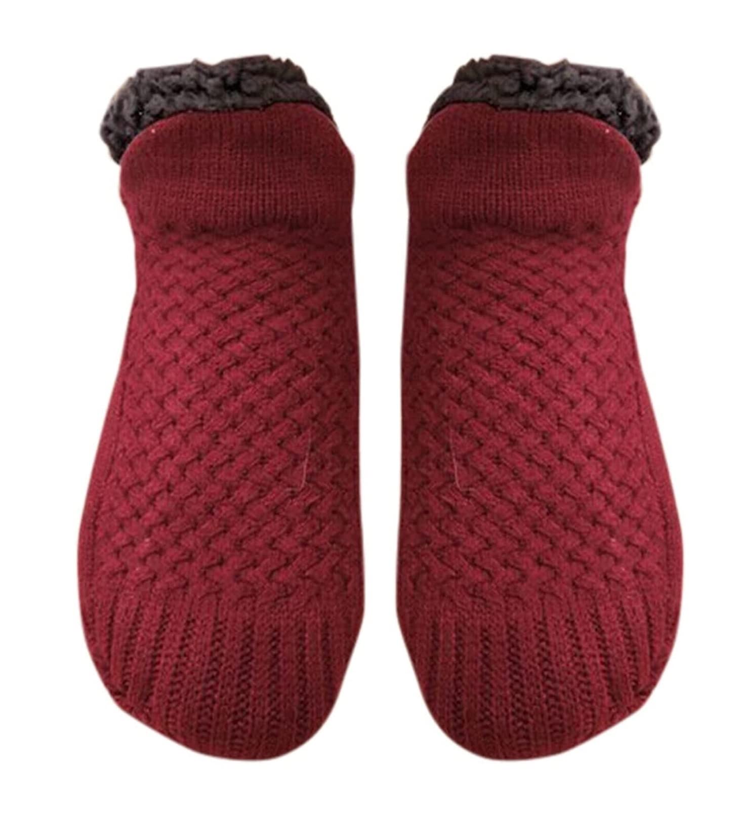 Wintersocken Socken Winter-Thermo-Anti-Rutsch-Socken, Damen Herren, Gestrickte, Superweiche, Flauschige, Warme, Bequeme, Elastische Schlafsocken Für Zu Hause Thermosocken ( Color : Claret , Size : 43-