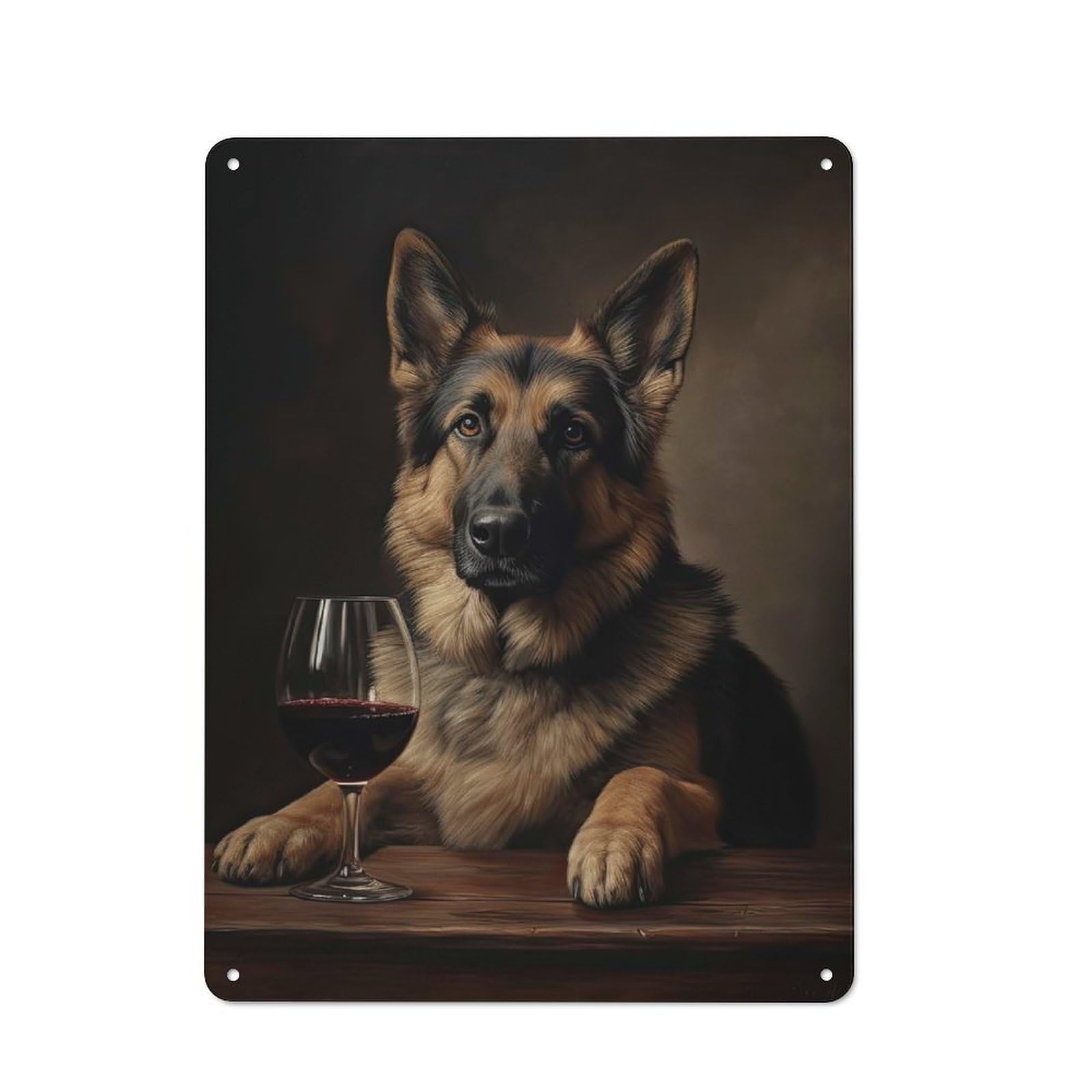Retro German Shepherd Wine Vintage Tin Sign 40x30cm, Retro Room Decor for Lounge, Study, Pub Or Wall Gallery