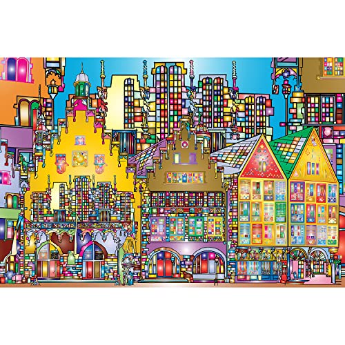 Bgraamiens Puzzle-City Street-1000 Pieces Creative Colorful City Street View Jigsaw Puzzle Color Challenge Puzzle