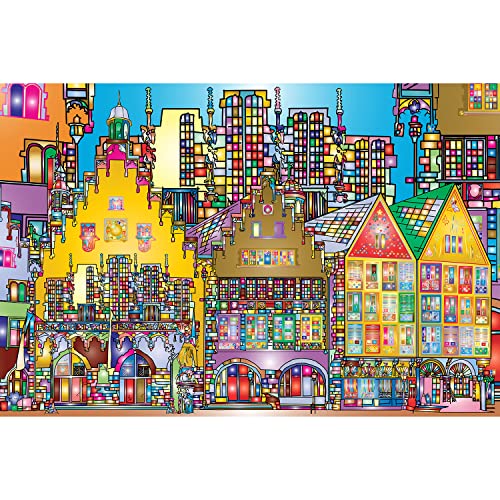 Bgraamiens Puzzle-City Street-1000 Pieces Creative Colorful City Street View Jigsaw Puzzle Color Challenge Puzzle