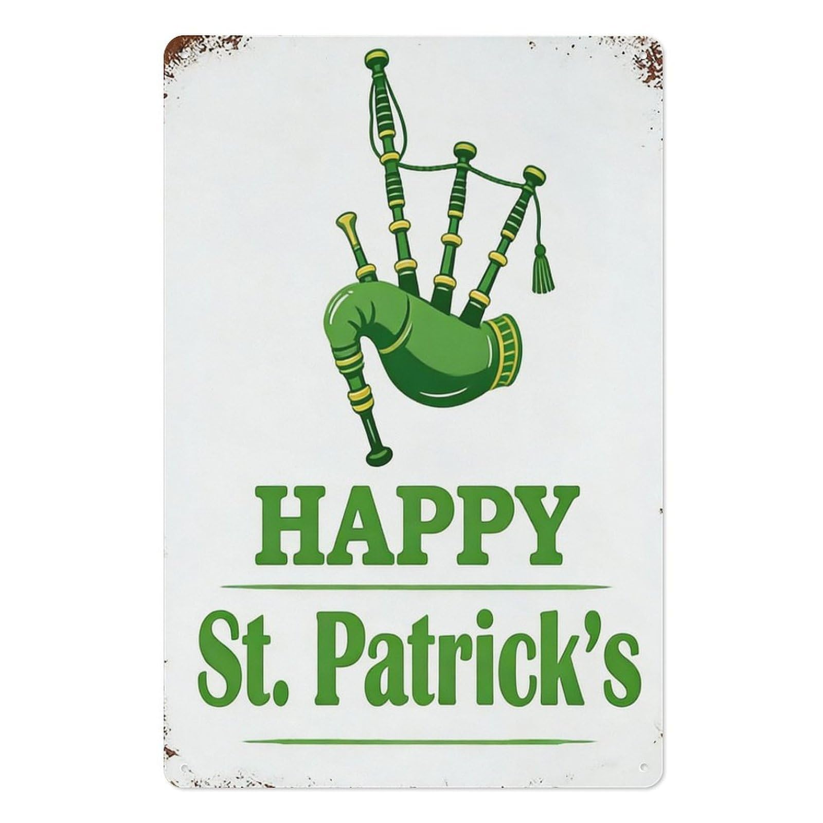 peiyeety St Patrick’s Day Metal Tin Sign 8x12 Inch, Vintage Green Bagpipe Shamrock Pub Bar Wall Decor Plaque, Irish Holiday Wall Art
