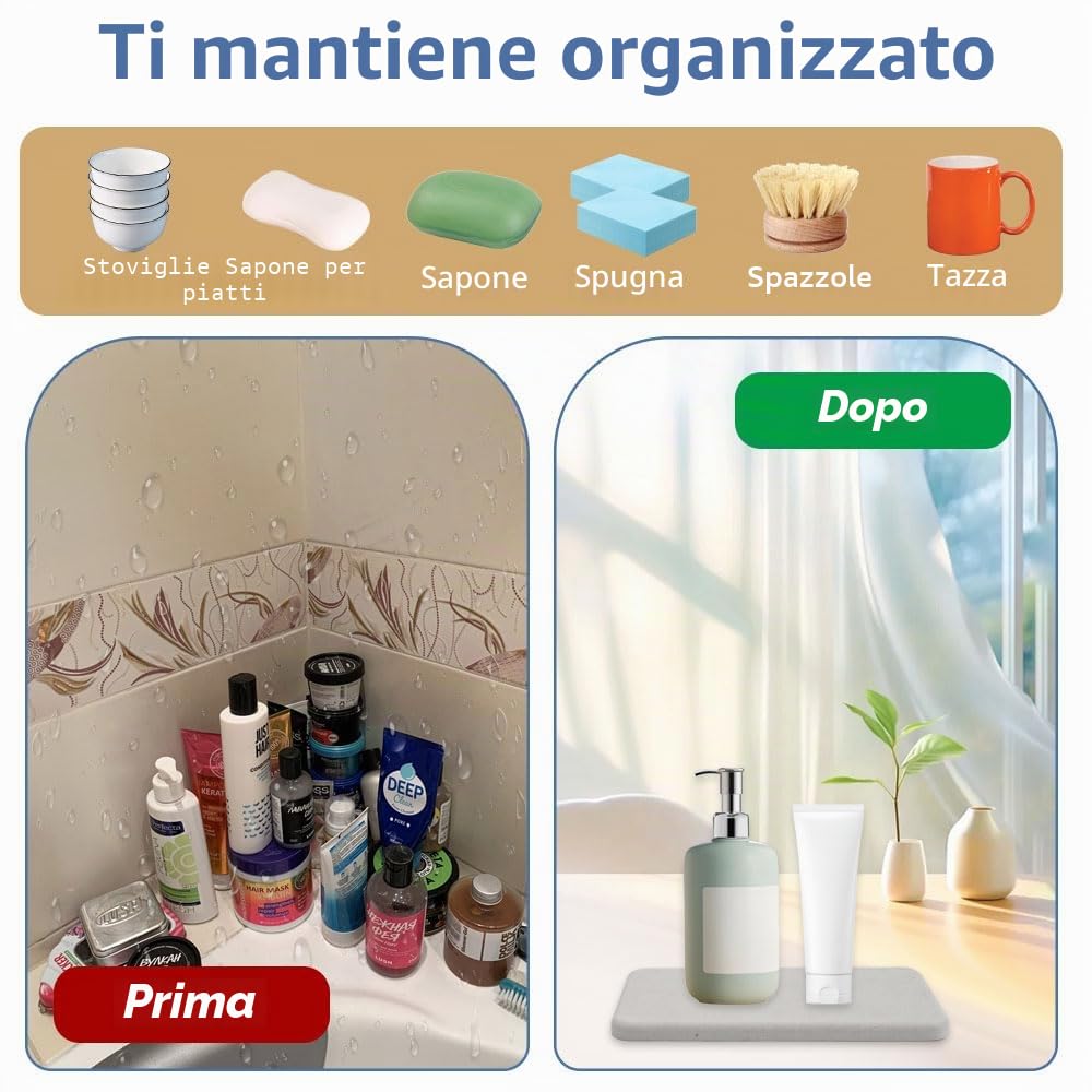 4 Pezzi Sottobicchieri in Terra di Diatomee Assorbenti, Rapida Vassoio in Pietra Assorbente per Lavello, Grigio e Bianco Vassoio Pietra Assorbente Bagno, per Spugne, Spazzole, Bottiglie di Saponi