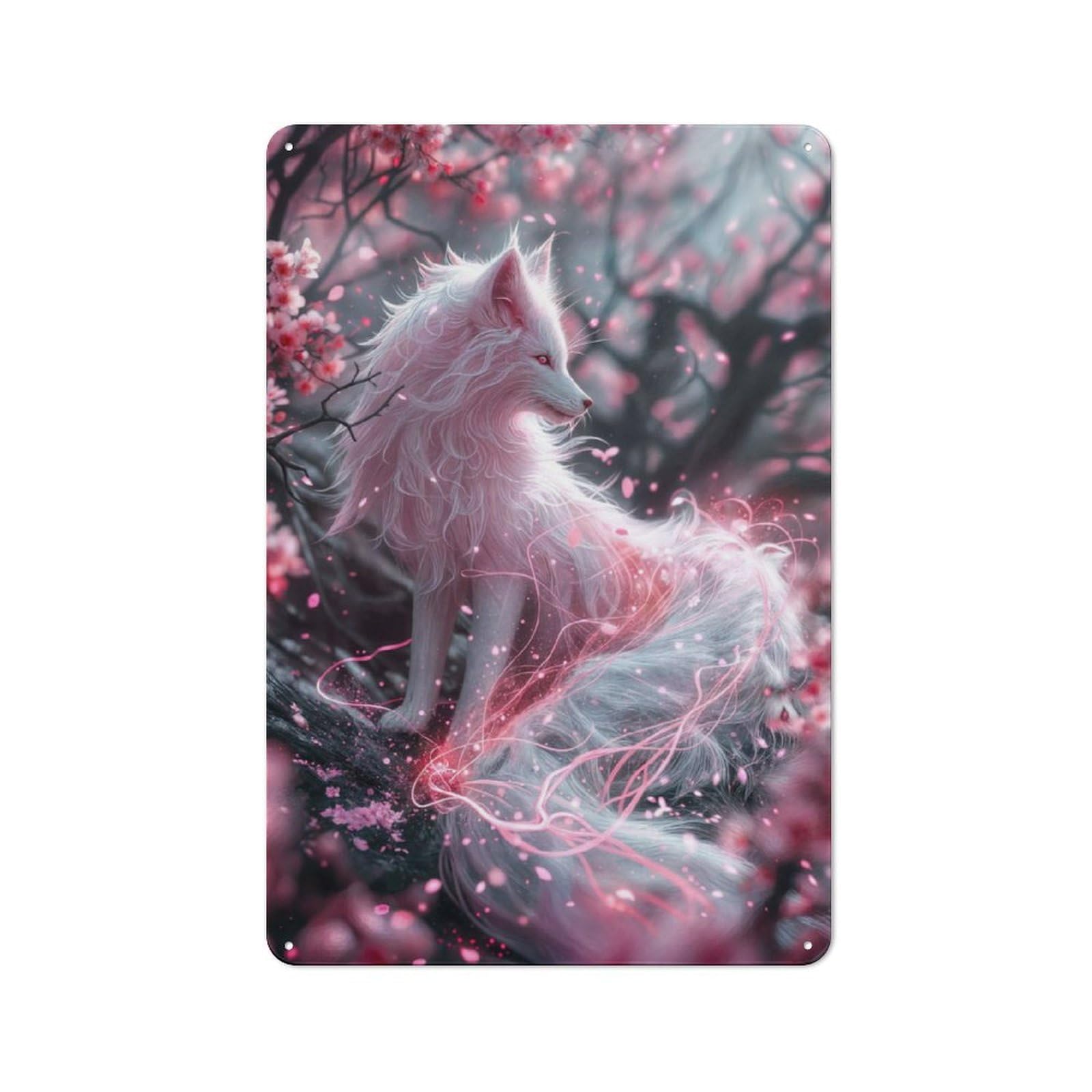 Junmoney Sakura Kitsune Retro Metal Wall Sign 30X20cm With For Workshop Wall, For Vintage Wall Decor Fans, For Garage And Workshop Walls