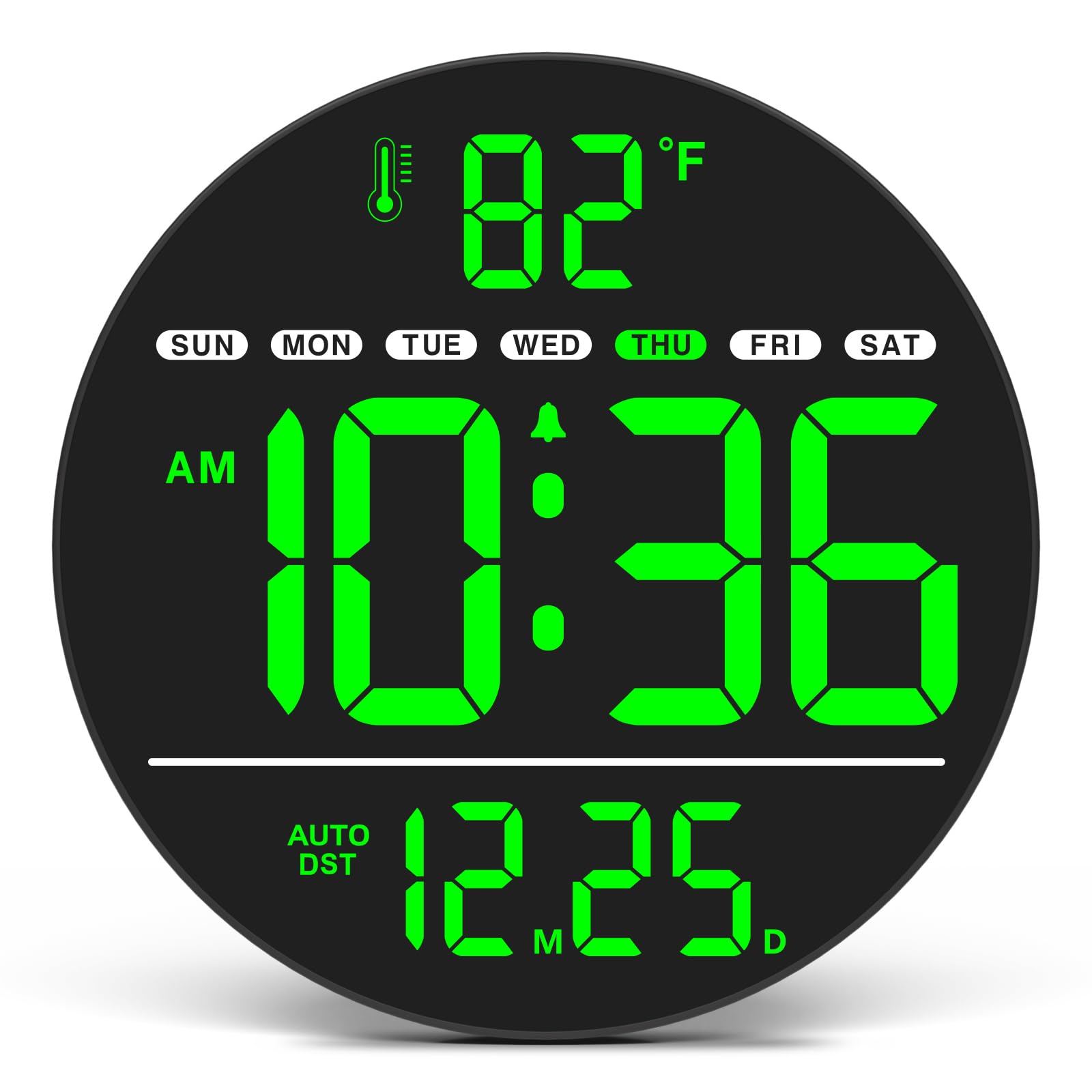 Photo 1 of WallarGe Large Digital Wall Clock with LED Display, Electric Wall Clock with Temperature, Auto DST, Date, and Day, 5-Level Brightness for Office, Bedroom, Living Room, Classroom Décor