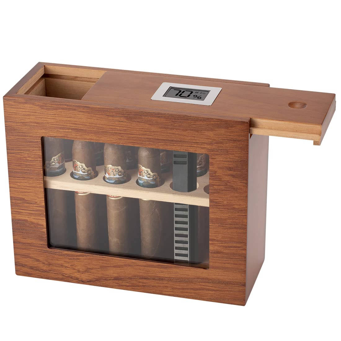 Humidificateur à cigares en cèdre et verre d'artisanat pour 12-25 cigares