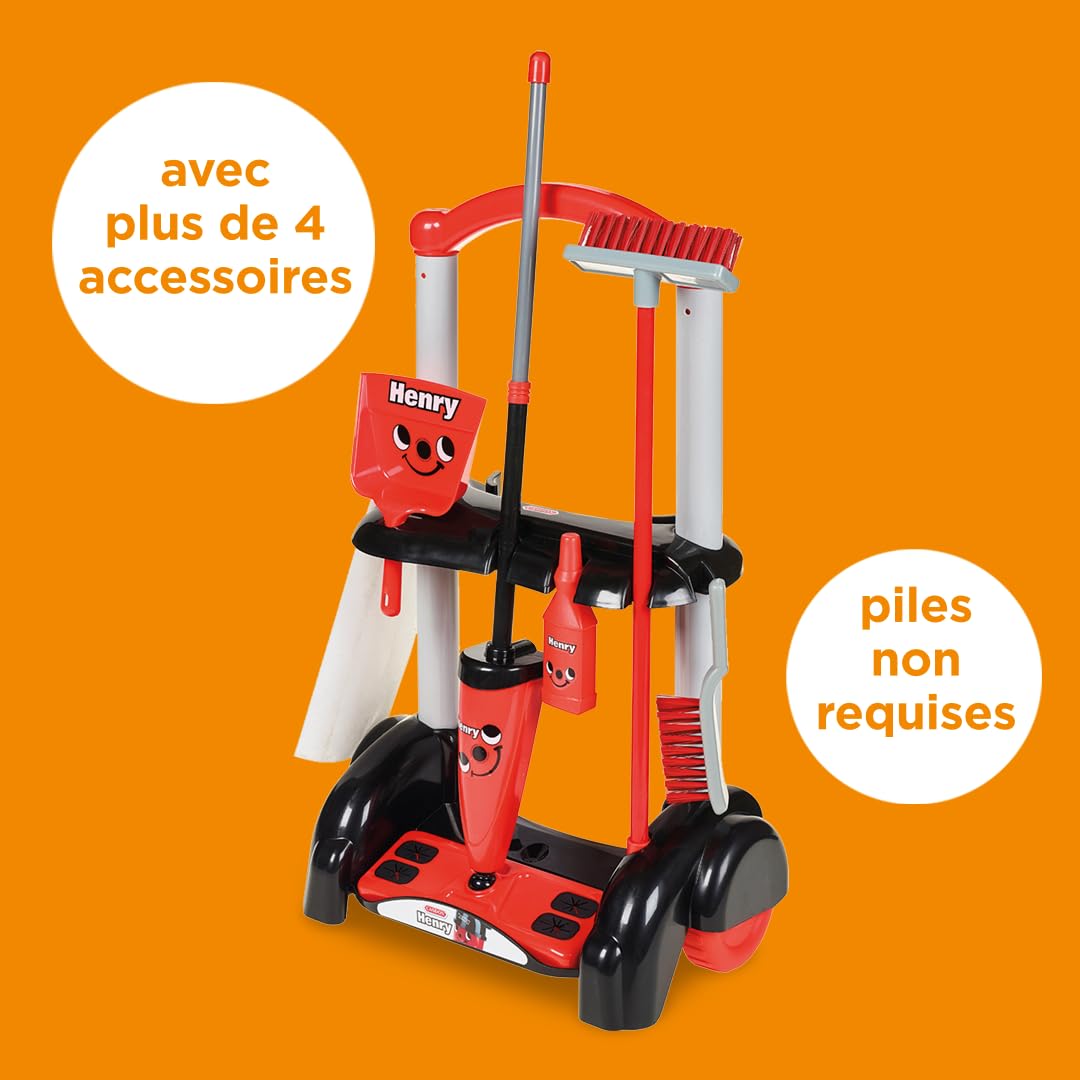 Casdon Henry & Hetty Jouets - Chariot de Nettoyage Henry - Ensemble Rouge inspiré d’Henry avec 1 serpillière, des brosses, 1 Pelle & Accessoires - Jeu pour Les Enfants âgés de 3 Ans & +