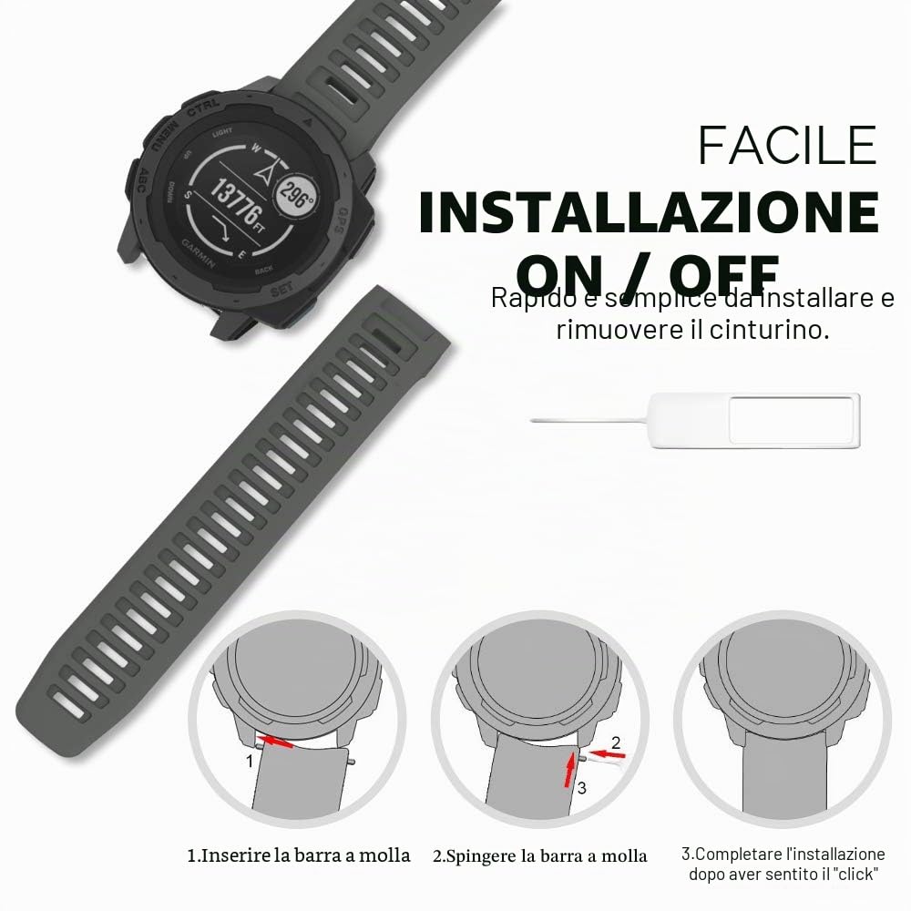 MoKo Cinturino Compatibile con Garmin Instinct/Instinct Solar/Tactical/Instinct 2 Smartwatch GPS, 22mm Braccialetto Sportivo di Ricambio in Silicone Morbido