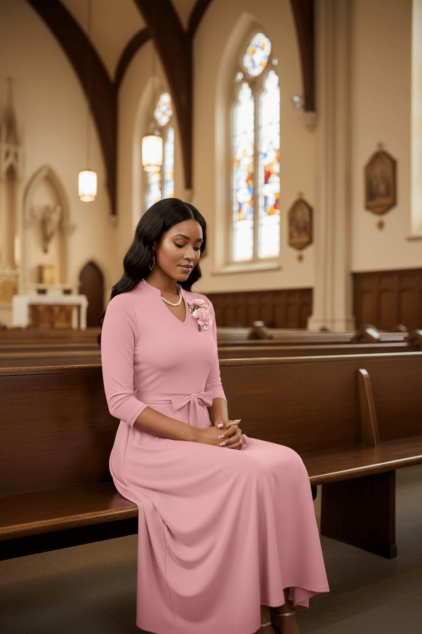 FANDEE Maxi Dress for Women, Casual V Neck 3/4 Sleeve Long Dresses with Pockets - Image 4