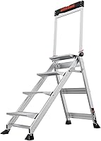 Little Giant Jumbo Step 4-Step Ladder Stool - 375 lb Type 1AA Aluminum, Wide Comfort Steps, Rotating Handrail, Gray