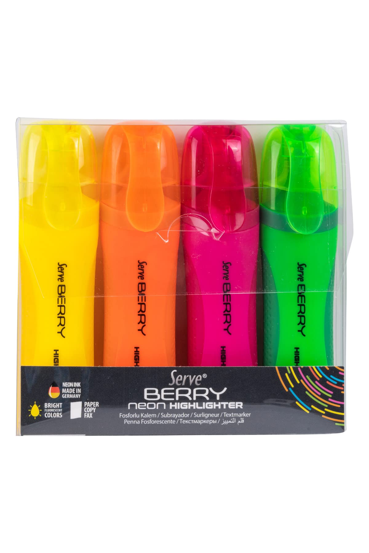 Serve Sv-Brfkp4Fr Berry Fosforlu Kalem, Neon, 4'lü Paket