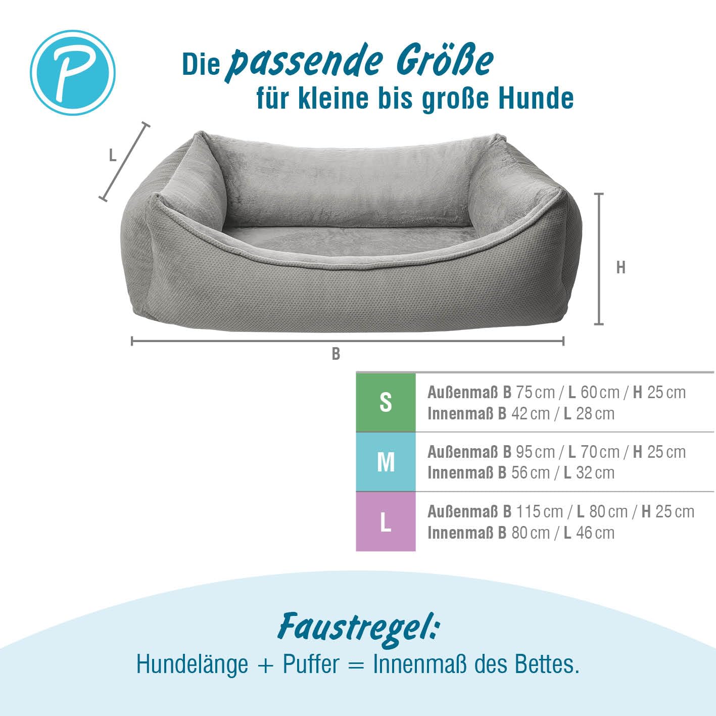 Petlando Orthopädisches Hundebett Like Ortho Lucy, Grau, M, L95xB60xH25cm | Für mittelgroße Hunde, Wendekissen, Eggfoam-Matratze, ergonomisch & gelenkschonend, rutschfest, waschbarer Bezug