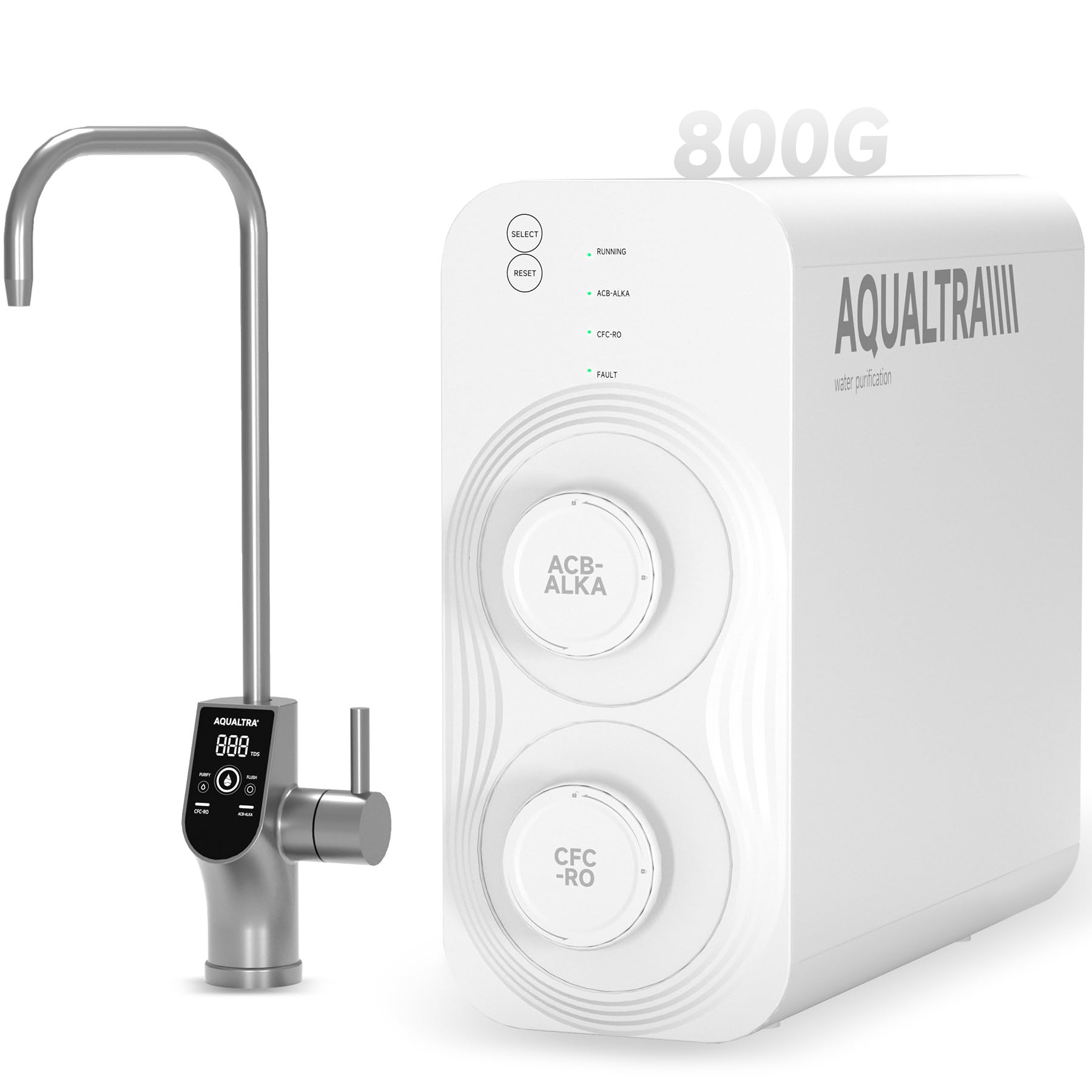 Photo 1 of AQUALTRA USF-AR-800 Reverse Osmosis System, 10 Stage Alkaline Tankless RO System, NSF/ANSI/CAN 372 Certified, 800GPD, 3:1 Pure to Drain, Smart LED Faucet