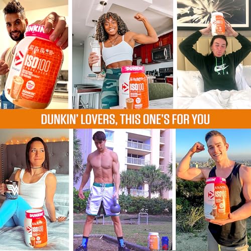 Image of Dymatize x Dunkin' Cappuccino ISO100 Whey Protein Powder, 95mg Caffeine, 25g of Protein5.5g BCAAs, 120 Cal., Gluten Free, 1g Fat, 1g Sugar, 2g Carb (20 Servings)
