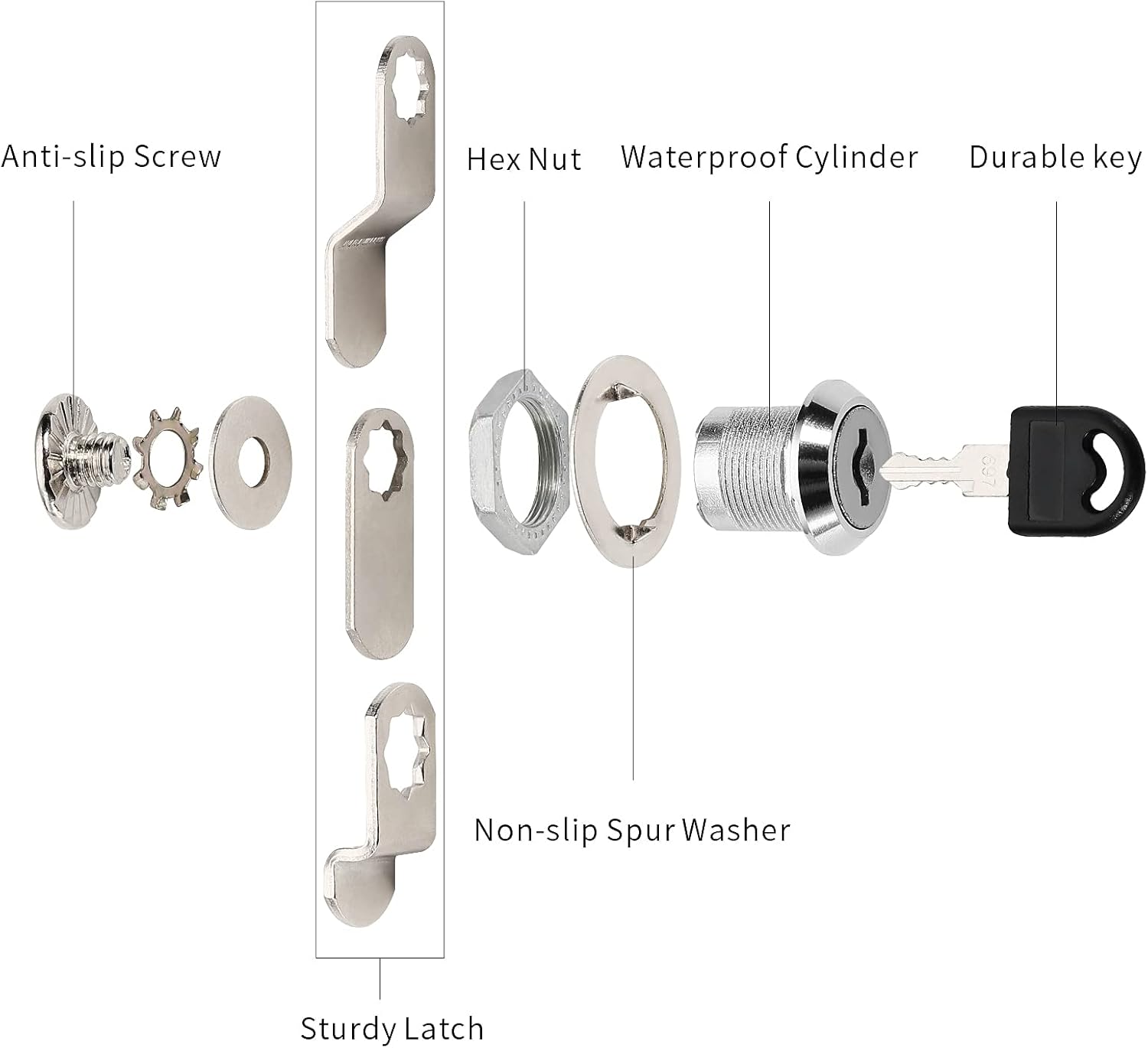 Cam Lock,Security Mailbox, Cabinet Set with Key,Cylinder Drawer Door,Chrome-Finish Zinc Alloy,Pack of 5(S16mm)
