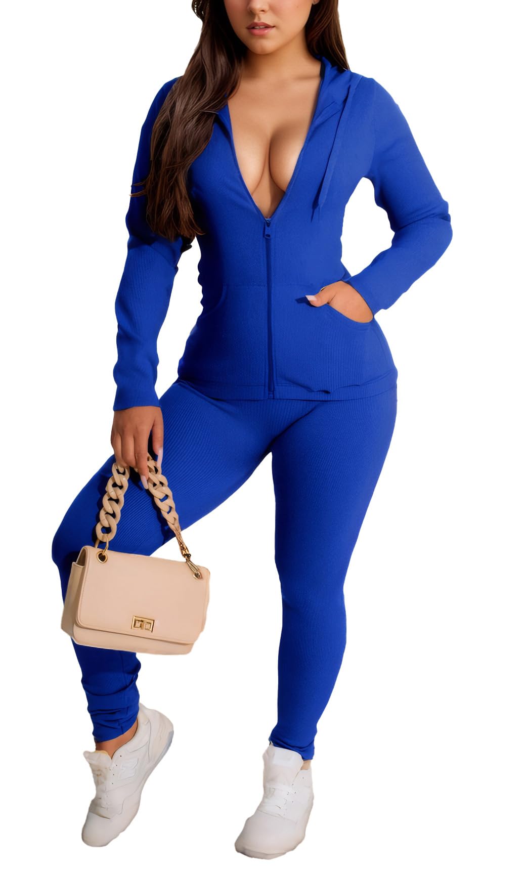 YeGine Conjunto deportivo de 2 piezas para mujer, conjunto de chándal de manga larga a juego, sudadera con capucha y chaqueta para correr