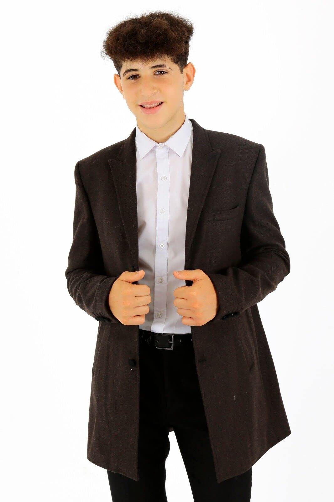 SIRRI Abrigo Niño Lana Tweed Herringbone Slim Fit Chaqueta Invierno Formal Boda Paje Elegante