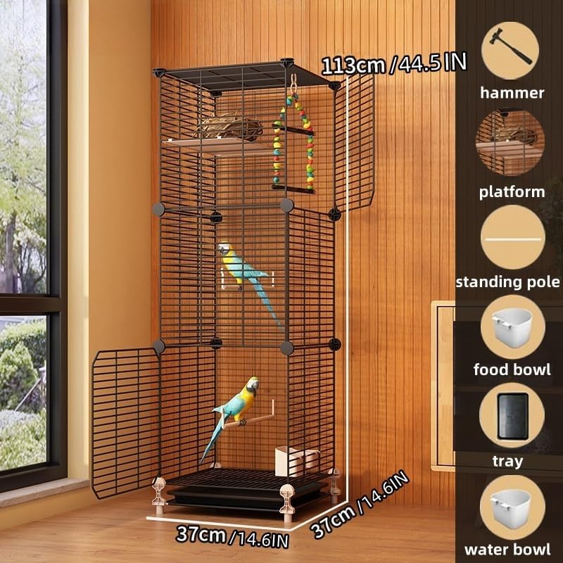 large bird flight cage with rolling stand for african grey parrot cockatiel sun parakeet conure lovebird canary (14.5" l x 14.5" w x 46.0" h)