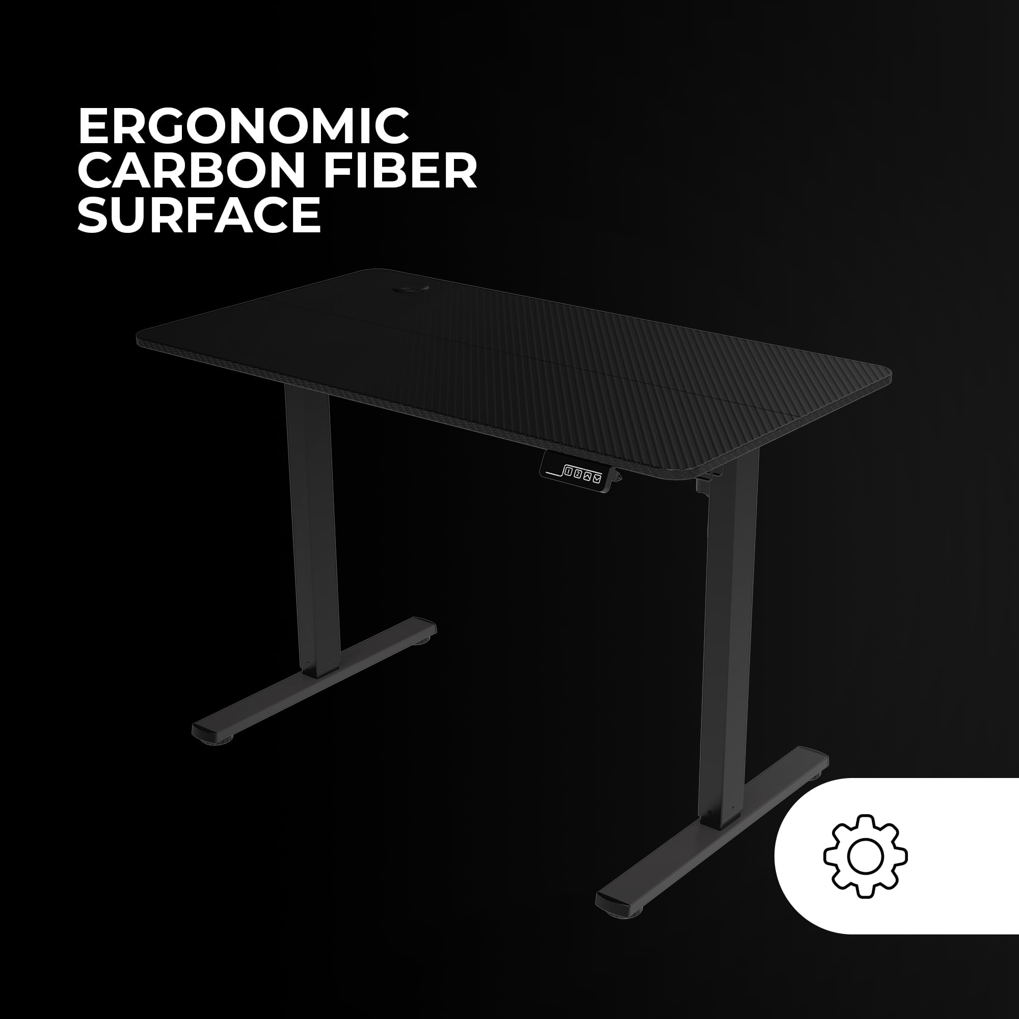 Mars Gaming MGD-ERGOPRO,Elektryczne Biurko z Regulacją Wysokości 73-118cm, Ergonomiczna Powierzchnia Włókna Węglowego, Metalowa, Uchwyt Słuchawki i Zarządzanie Kabli, Regulowany Stół 110x60cm,Czarny
