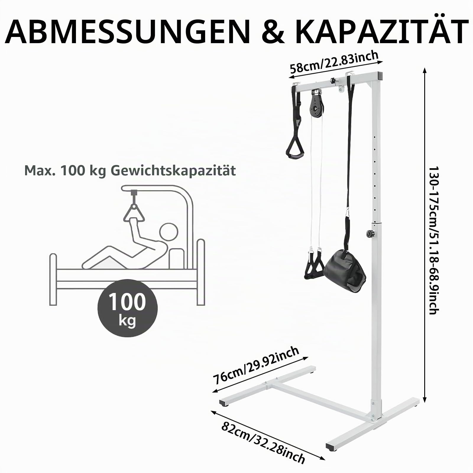 Unabhängiger Aufrichthilfe für Senioren, 130-175CM höhenverstellbar Bettlift mit Multifunktional Trapezgriff, Riemenscheiben und Riemen, Stabiler Bettaufrichter, Aufrichthilfe bis 100 kg