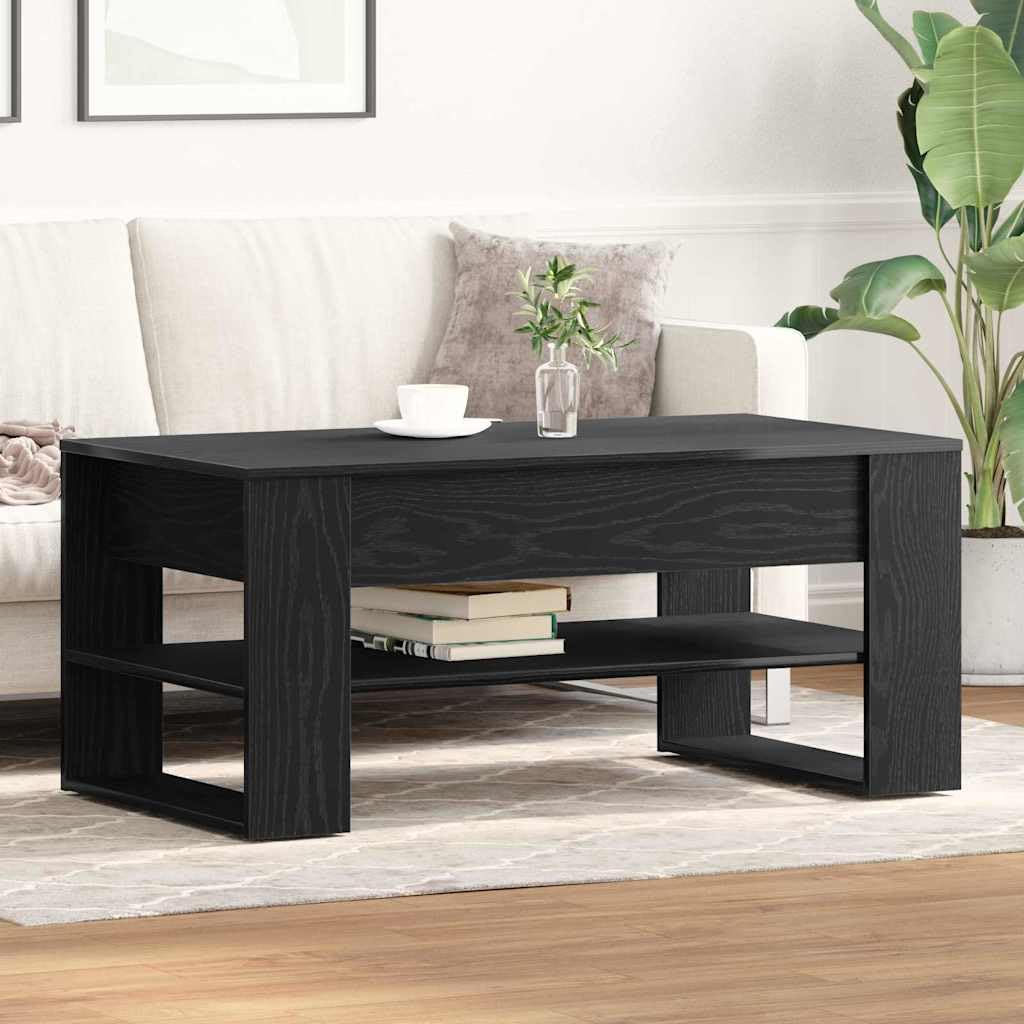 Mesa de centro de roble negro 102 x 55 x 45 cm moderna mesa de salón con estante y espacio de almacenamiento