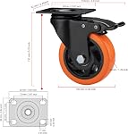 Casters, 4" Caster Wheels,Casters Set of 4 Heavy Duty - ASRINIEY Orange Polyurethane Castors, Top Plate Swivel Wheels, 4-Pack Industrial Casters with Brake, Locking Casters for Furniture and Workbench