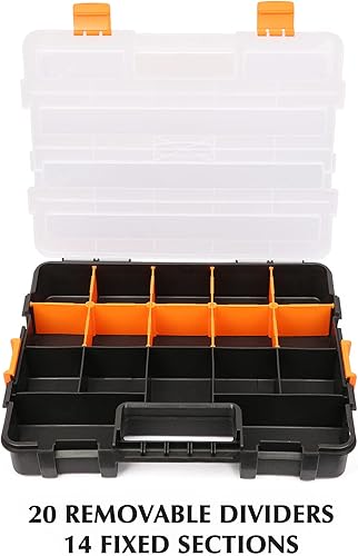 Miniatura 4 de EMENTOL Juego de 2 organizadores de caja de herramientas, 20 divisores extraíbles, caja de plástico duradera, excelente para tornillos, tuercas,