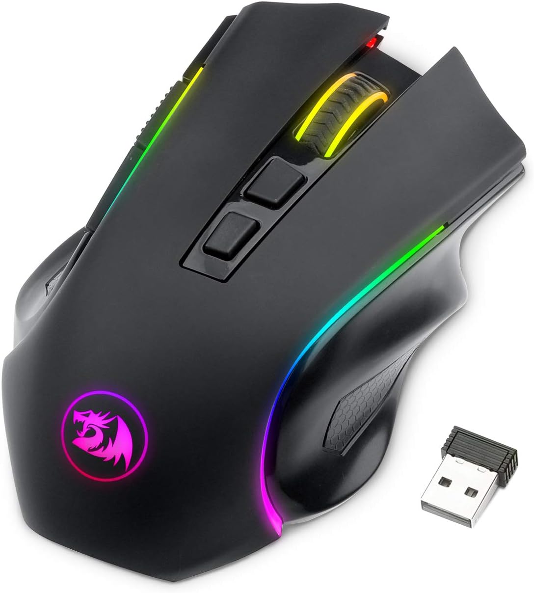 Redragon M602 Griffin RGB Gaming Mouse, Tri-Mode 2.4G/USB-C/BT, RGB Spectrum Backlit Ergonomic Mouse with 7 Programmable Backlight Modes up to 8000 DPI for Windows PC Gamers (Black, Wireless)