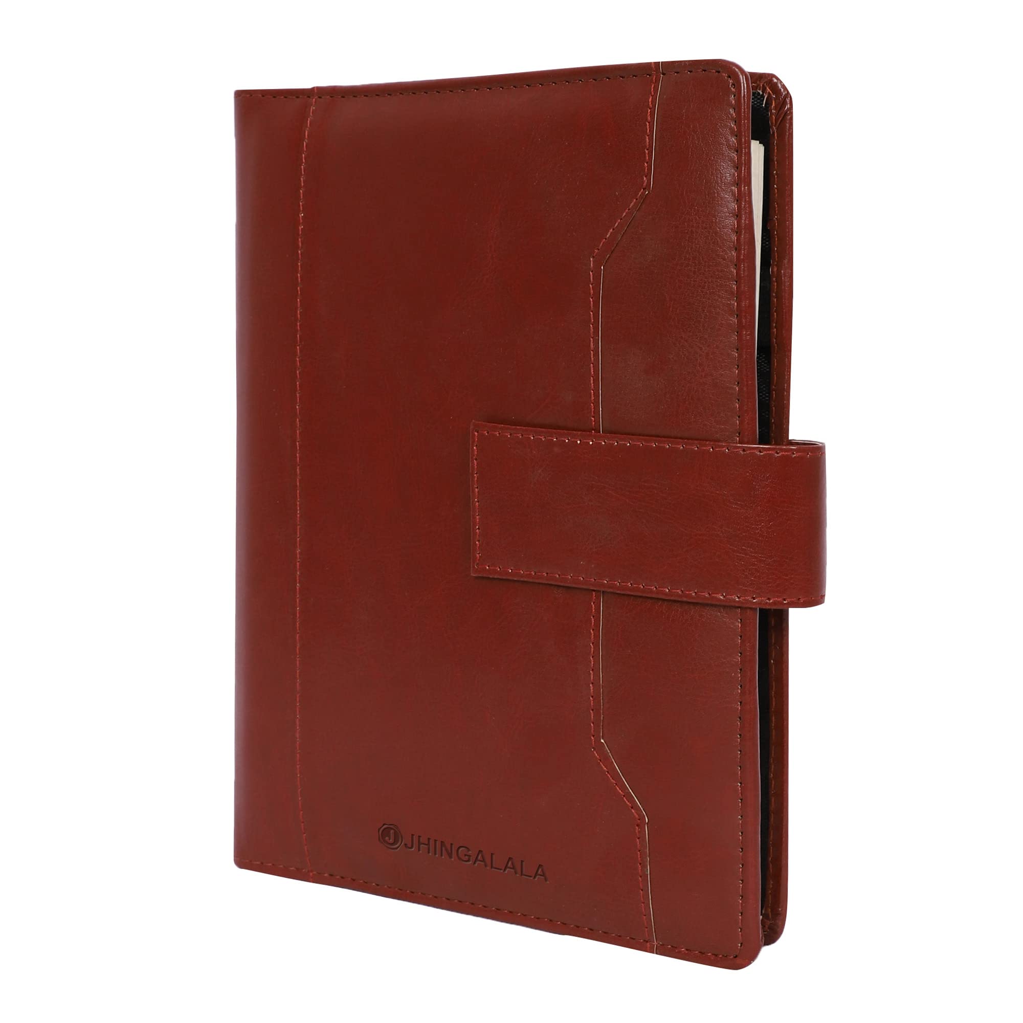 Jhingalala PU Leather Finish Ring Bound Business Notebook Planner with Daily Monthly Planner, Card & Document Holder, Magnetic Lock, Pen Holder, Size 9.2 x 6.8 Inches, 220 Pages (Maroon)-image-10