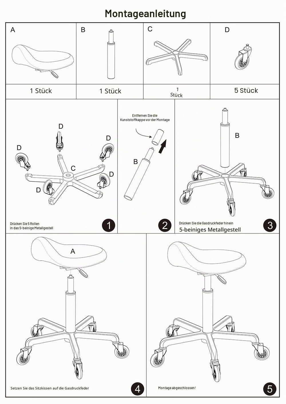 Professioneller Sattelhocker mit Rollen, ergonomisch, drehbar und höhenverstellbar, für Klinik, Zahnarzt, Schönheitssalon, Tattoo, Büro (Camel)