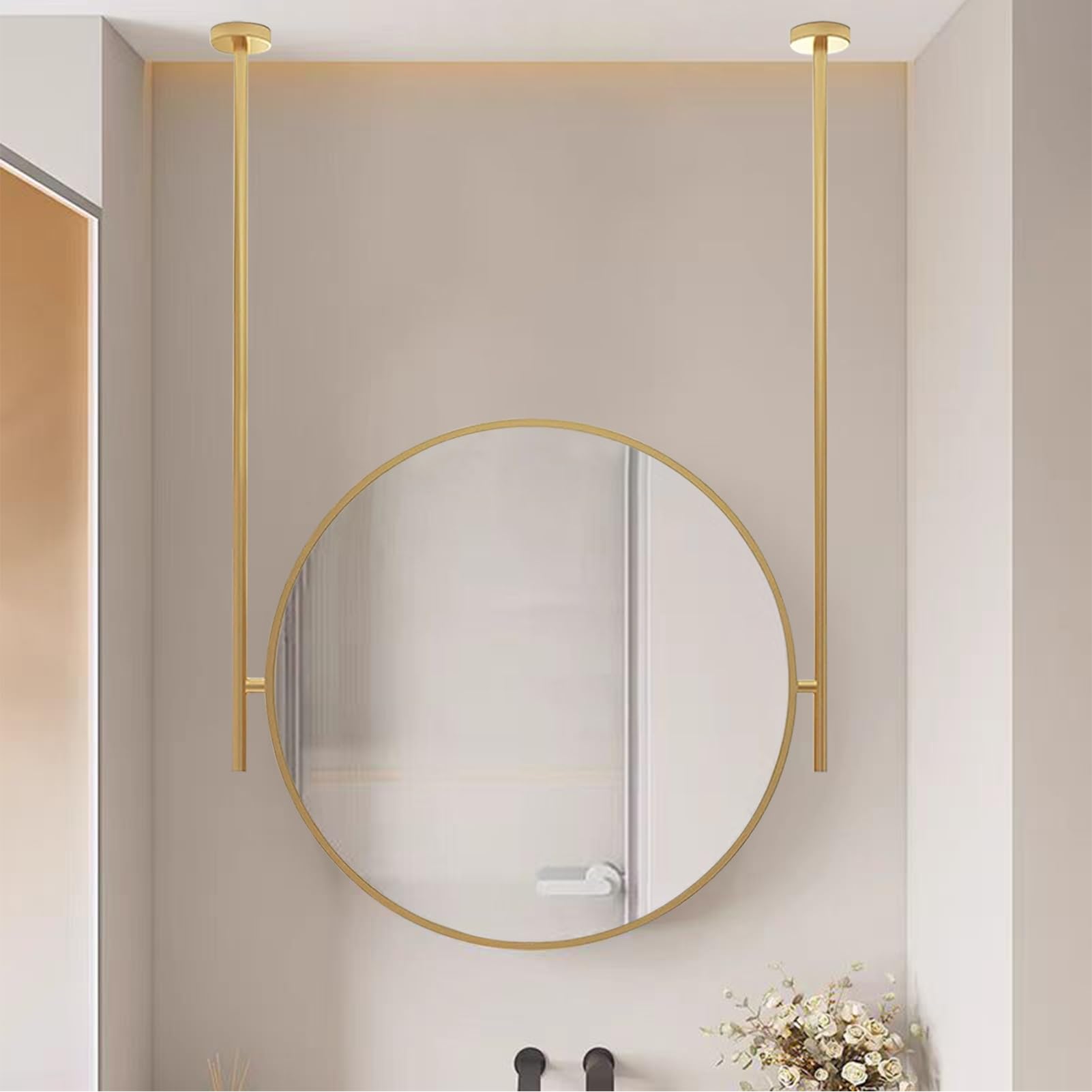 Miroir suspendu de plafond rond pour résoudre le manque de place