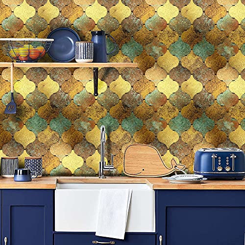 Weimeisc 5 Sheets Peel And Stick Backsplash Tile For Kitchen, Self-Adhesive Mosaic Tile, Stick On Bathroom Vanities，Fireplace Décor, Laundry Table(9.25" X 11.41") (Yellow-Green Print) #TOP5