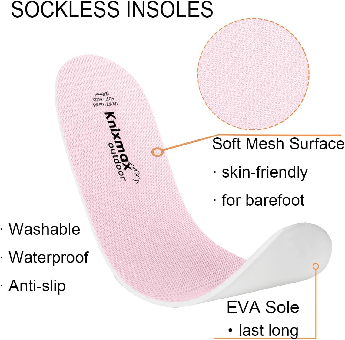 Women's Insoles for Crocs Ultra-Thin Comfort Shoe Inserts for Garden Clogs, Nurse, Chef, Water Shoes, Waterproof Replacement Barefoot Liners Breathable Pad Pink Size 4 /EU37 image 5