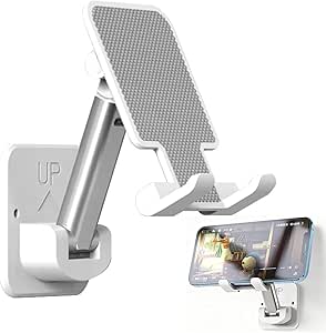 Wall Mount Phone Holder, Hands-Free Adjustable Phone Stand Adhesive Strips Compatible Gym Bedroom Kitchen Aerobics Yoga Practice with All iPhone Android Smartphones and Mini Tablets