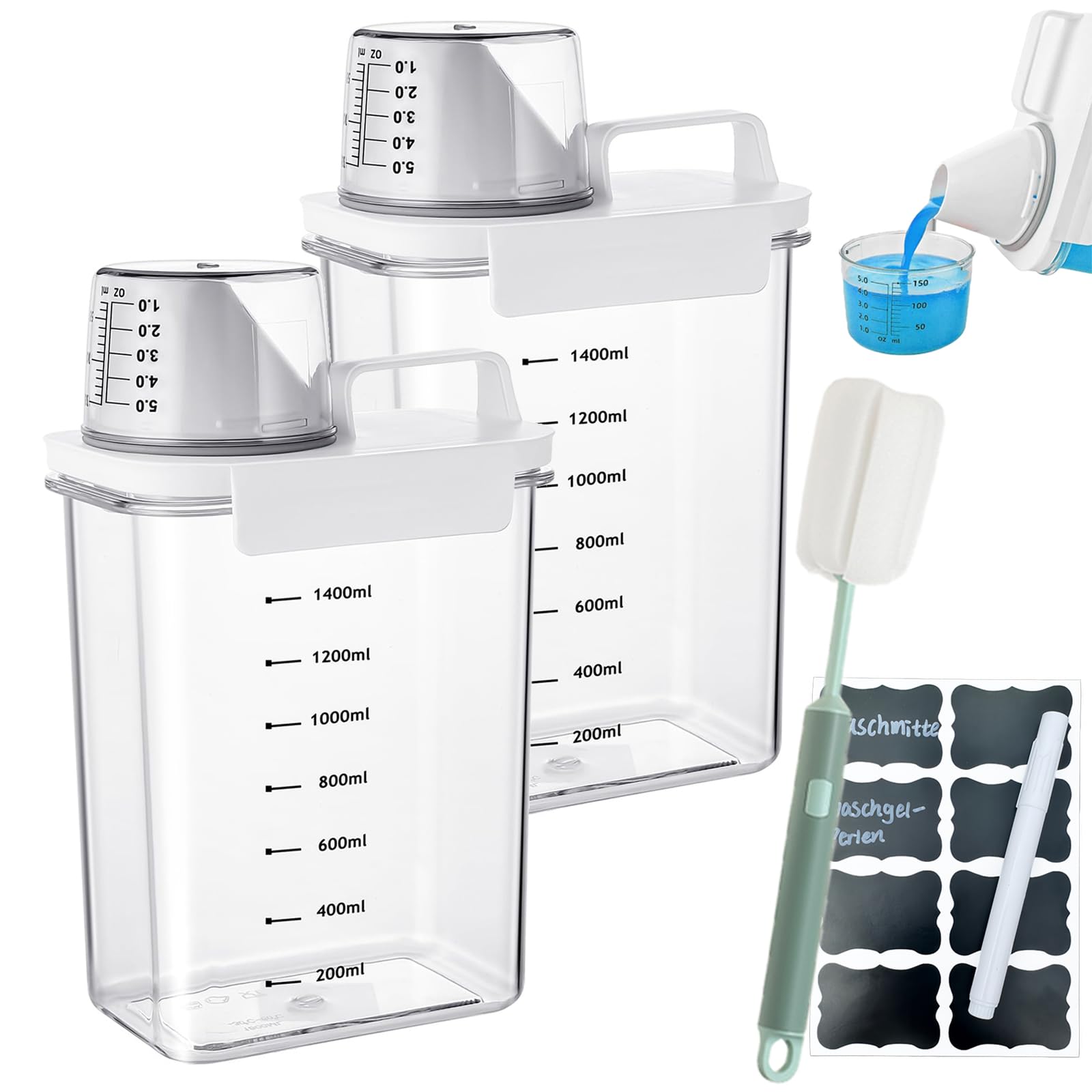 Contenitore per Detersivo, 2 pezzi 1800ml Dispenser Ermetico per Detersivi con Misurino, Scatola per Detersivi Multifunzionale,Scatola per Conservazione del Detersivo in Polvere, Per Polvere da Bucato