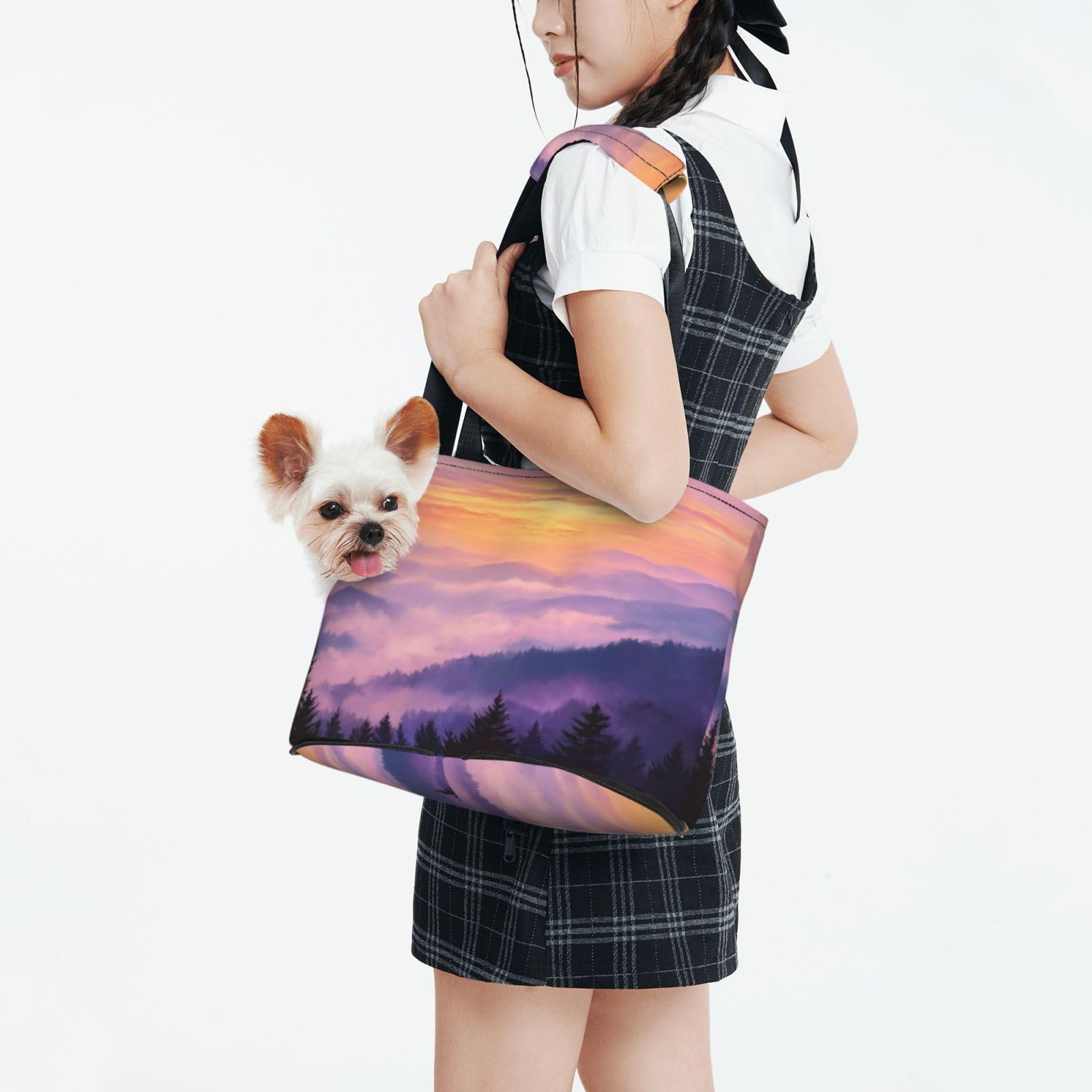 Smoky Mountains Sunset Pet Sling Carrier for Small Dog Cats Puppy Portable Tote Bag Pouch for Outdoor Travel Hiking